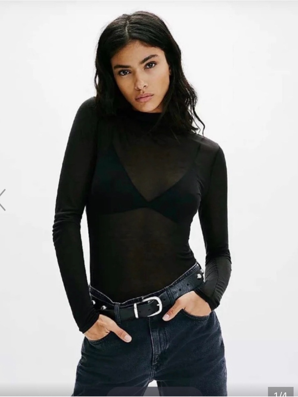 Free People Black Sheer Long Sleeve Top